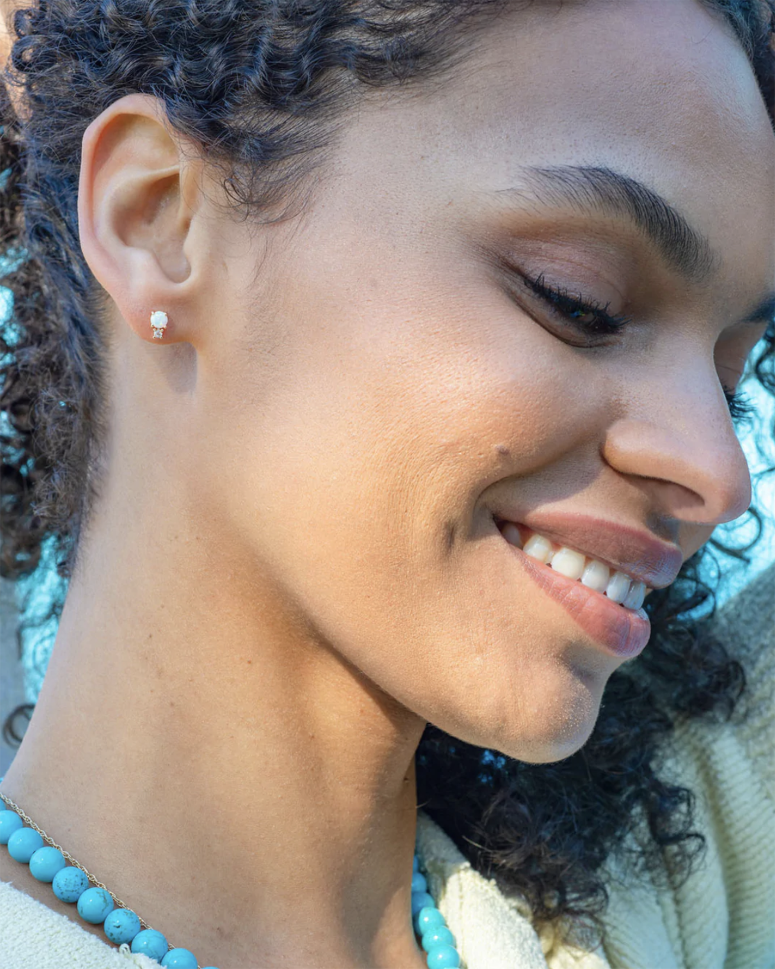 Kris Nations Two Stone Stud Earrings in Opal & White Topaz