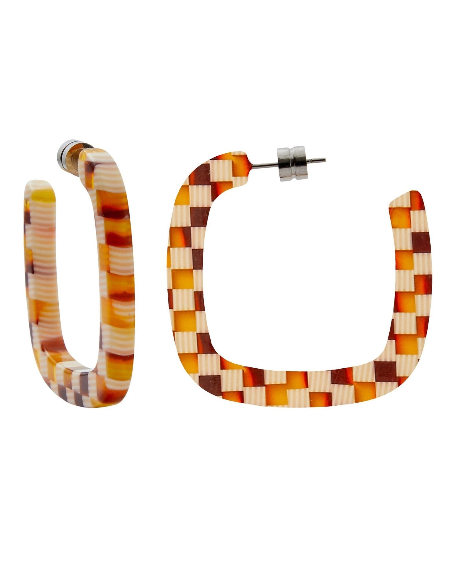 Machete Jewelry Tortoise Checker / O/S Midi Square Hoops in Tortoise Checker