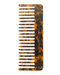 The Machete No 2 Comb in Classic Tortoise is a hypoallergenic, wide-tooth comb made from Italian acetate, featuring the brand embossed on one side and shown against a white background.