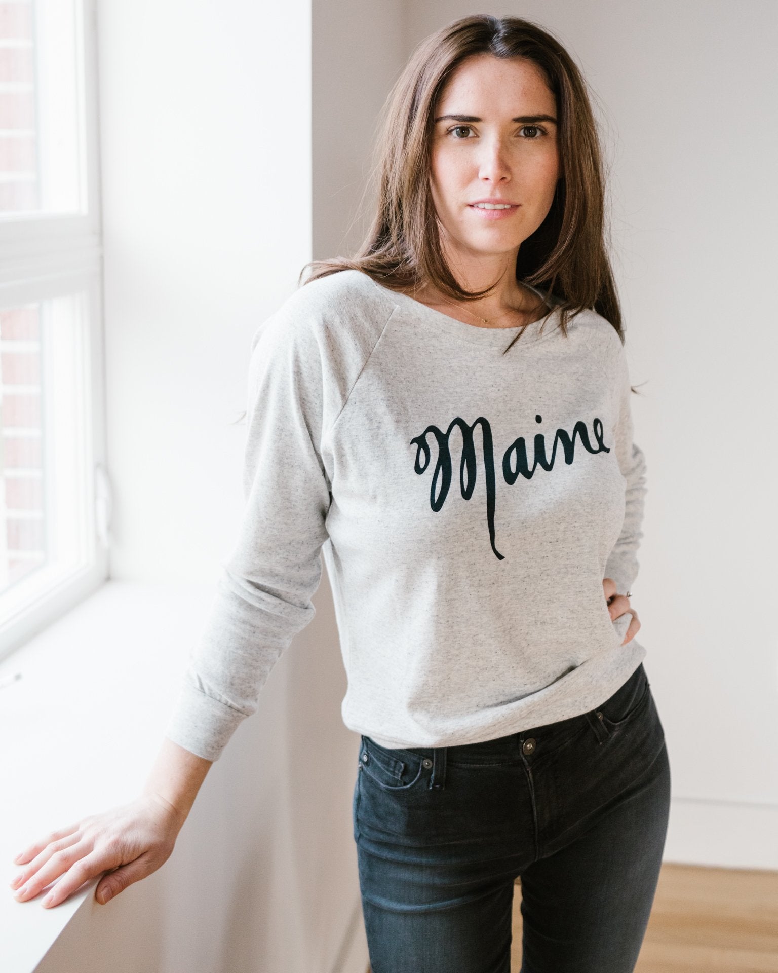 Milo in Maine Script Maine Raglan Pullover in Off White