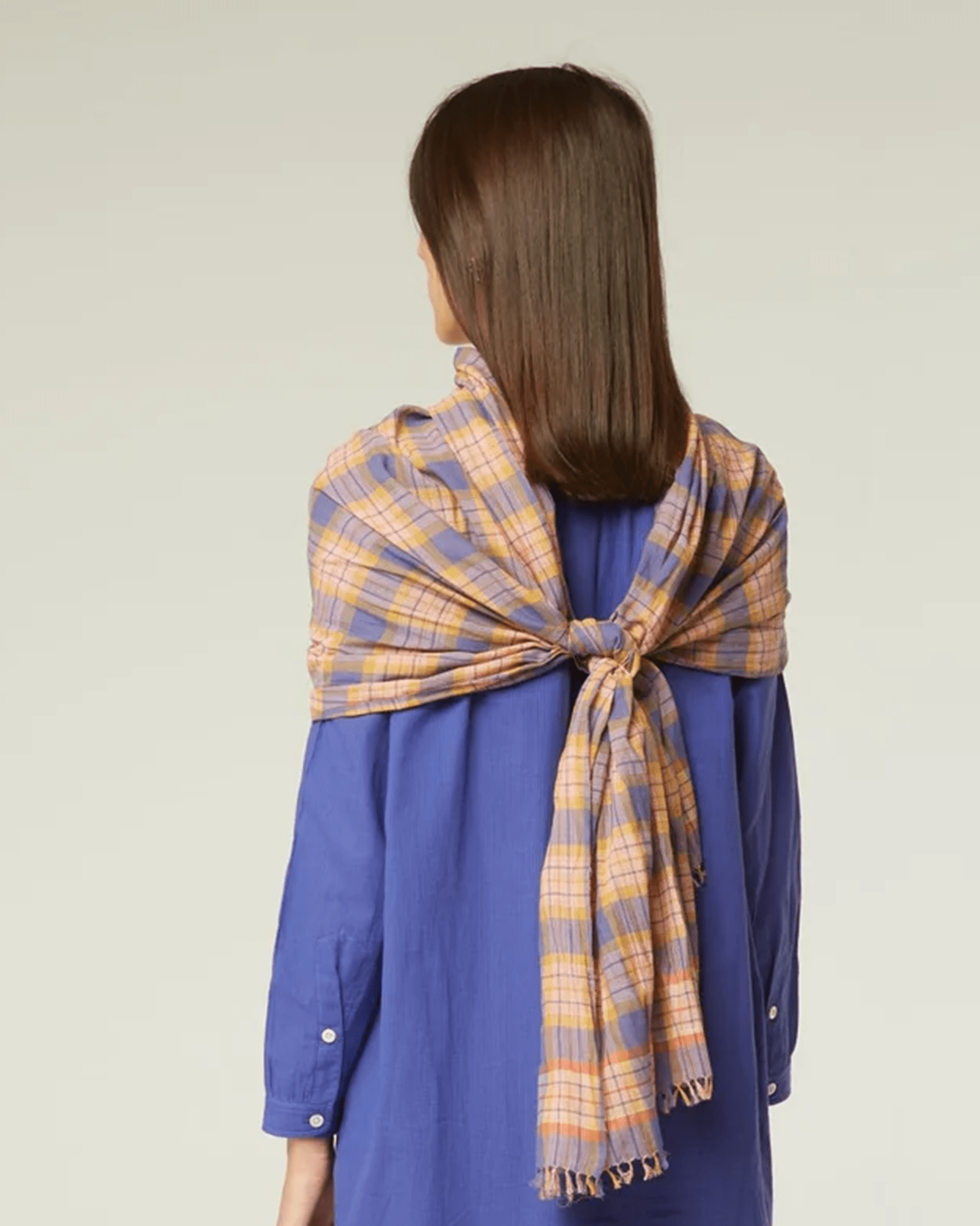 Moismont Varied Plaid Scarf in Pansy Blue