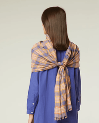 Moismont Varied Plaid Scarf in Pansy Blue