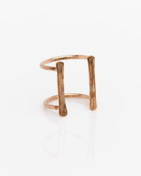 The Double Bar Ring in Gold by Nashelle features two parallel vertical bars connected by a slim band, crafted in 14K Gold Fill and showcased elegantly on a white background.