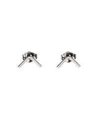 The Nashelle Lucky Mini V Posts in Silver are small, sterling silver chevron earrings with a shiny finish, shown on a white background.