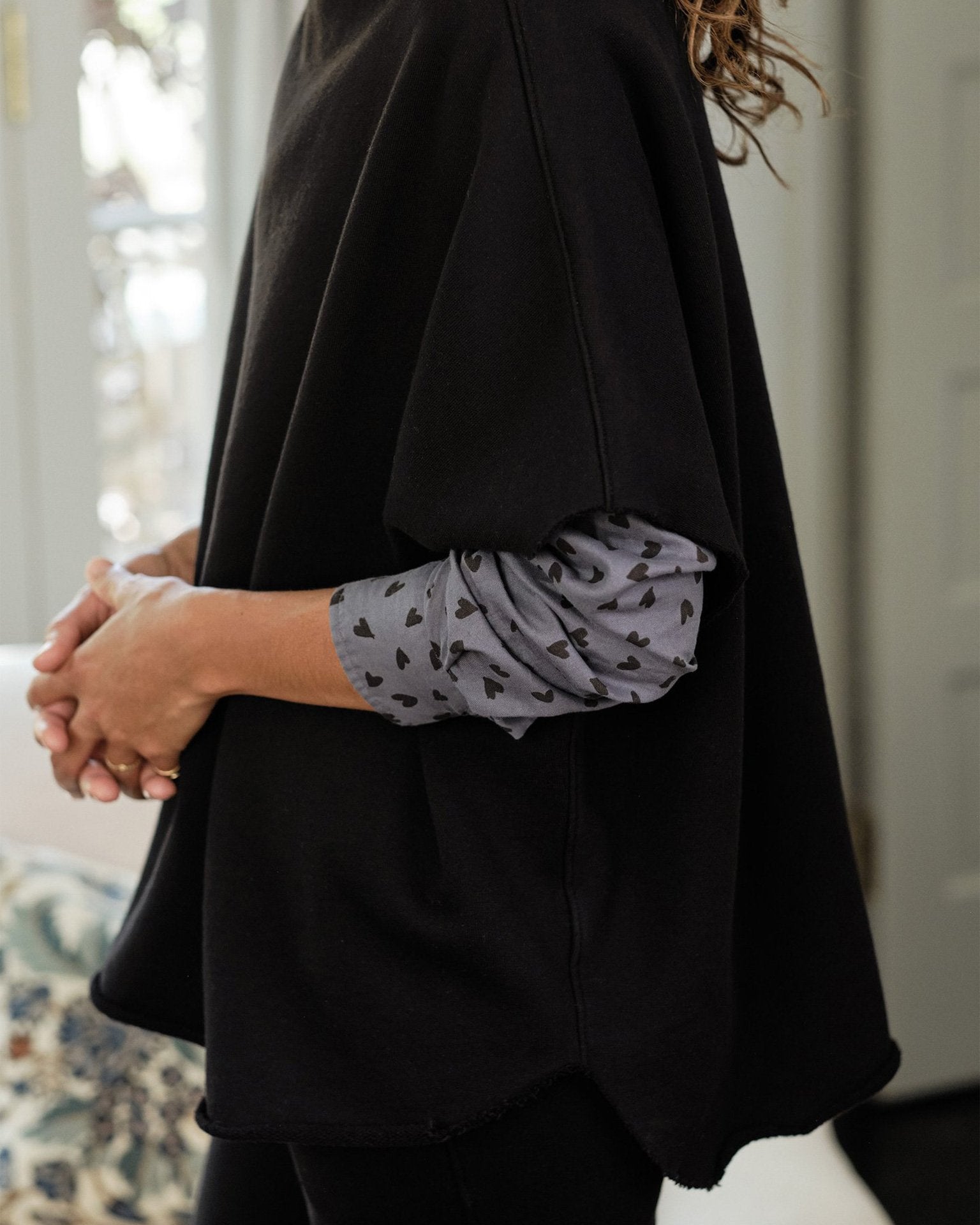 Frank & Eileen Audrey Funnel Neck Capelet in Black