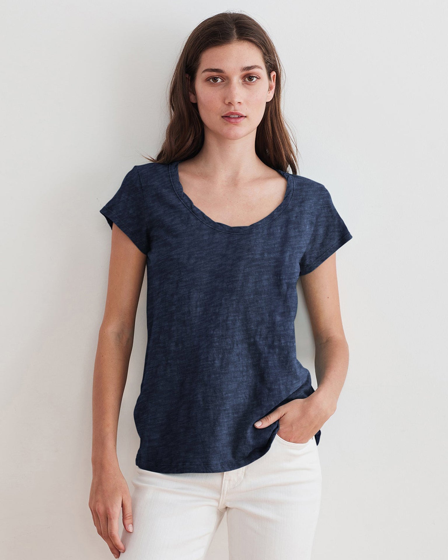 Velvet by Graham & Spencer Kira Scoop Neck Tee in Bluechip