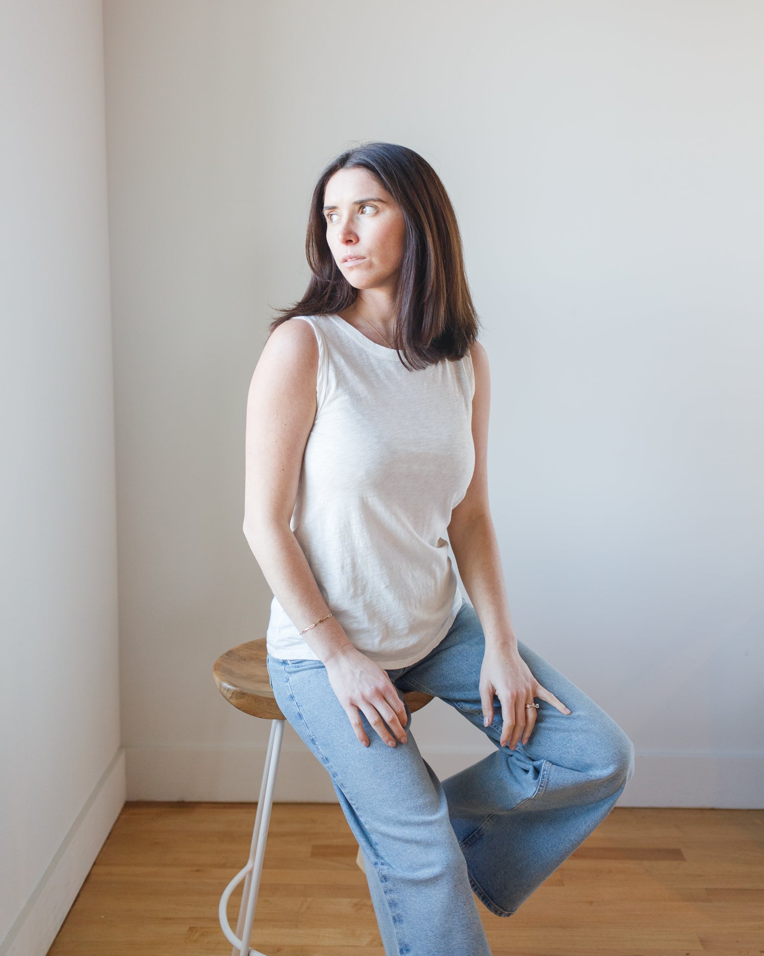 Taurus Crew Neck Tank Top in Ecru