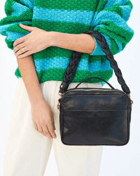 Clare V. Braided Leather Shoulder Strap in Black Italian Nappa