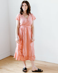 CP Shades Mirabelle Wrap Dress w/ Slip in Guava Cotton Silk