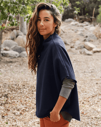 Audrey Funnel Neck Capelet in British Royal Navy - Bliss Boutiques
