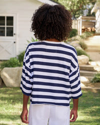 Presley- Oversized Crop SS Tee in Nautical Stripe