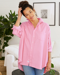 Shirley Oversized Button Up Shirt in Pink Herringbone