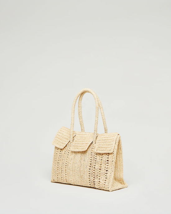 Dahlia Mini Bag in Natural by Maison N.H Paris with dual handles and front flap pocket, against a plain light background.