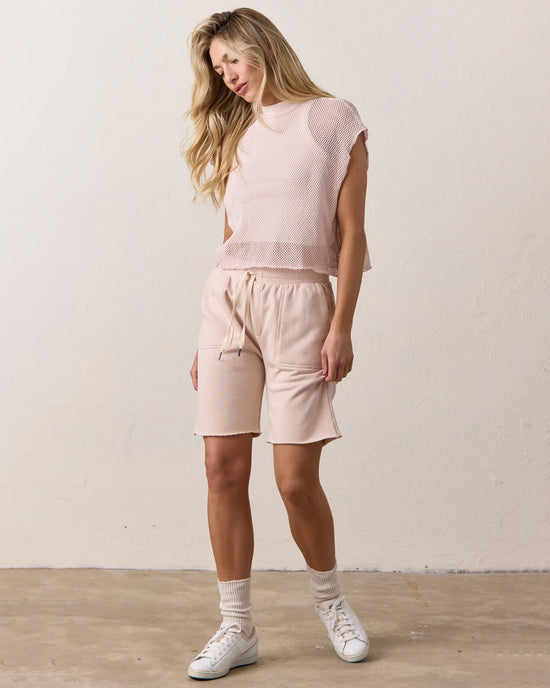 NSF Daryl Mesh Mock Neck T in Pearl 
