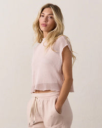 NSF Daryl Mesh Mock Neck T in Pearl 