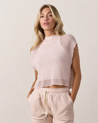 NSF Daryl Mesh Mock Neck T in Pearl 