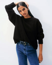 White & Warren Clothing Cashmere Saddle Sleeve Crewneck in Black