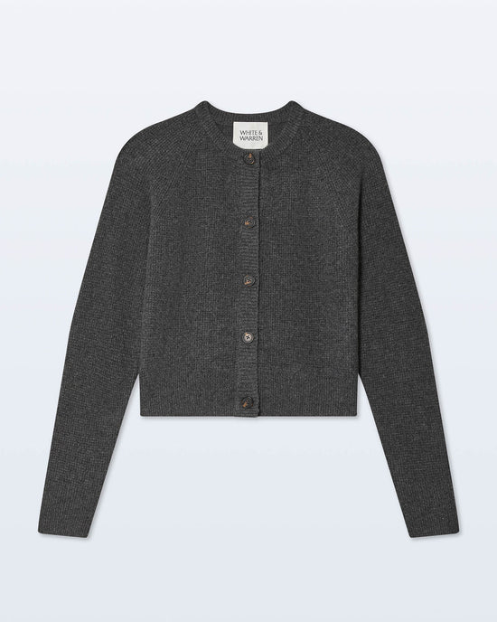 White + Warren Cashmere Waffle Cardigan in Dark Slate Heather 