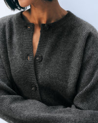 White + Warren Cashmere Waffle Cardigan in Dark Slate Heather 