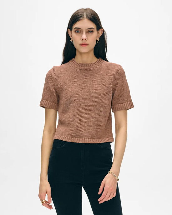 White + Warren Organic Cotton Tape TShirt Sweater in Clay 