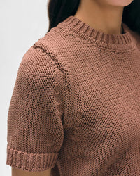 White + Warren Organic Cotton Tape TShirt Sweater in Clay 