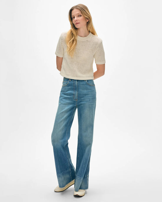 White + Warren Organic Cotton Tape TShirt Sweater in Ecru 