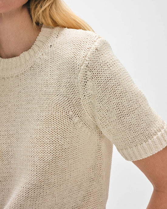 White + Warren Organic Cotton Tape TShirt Sweater in Ecru 