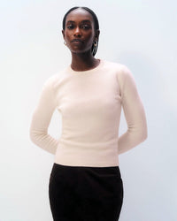 White & Warren Clothing Cashmere Slim Stretch Crew in Pink Sand