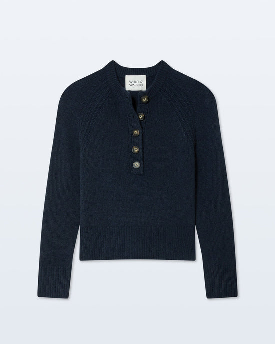 White + Warren Cashmere Luxe Henley in Deep Navy 