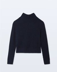 White & Warren Clothing Cashmere Luxe Waffle Standneck in Deep Navy