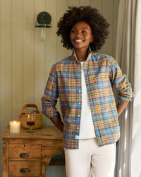 Eileen Relaxed Button Up Shirt in Orange Green & Blue Plaid - Bliss Boutiques
