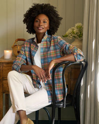 Eileen Relaxed Button Up Shirt in Orange Green & Blue Plaid - Bliss Boutiques