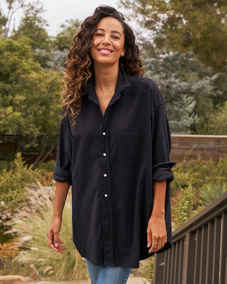Mackenzie Exaggerated Button Up Shirt in Black Flannel