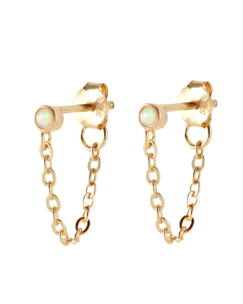 Opal Chain Stud Earrings in Gold