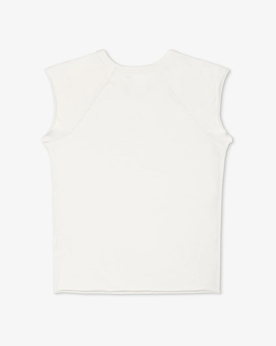 The NSF Chloe Fitted Slub Jersey Muscle Tee in Soft White is displayed laid flat, back view, against a white background.