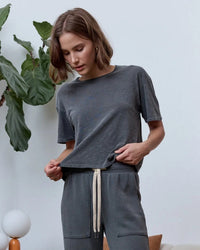 Harper Boxy Slub Jersey Tee in Faded Black - Bliss Boutiques
