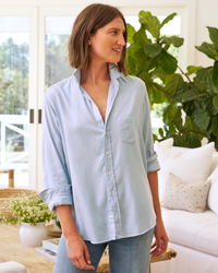 Eileen Relaxed Button Up Shirt in Melange Blue