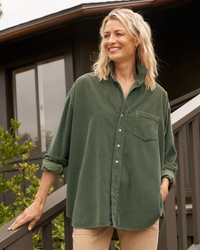 Shirley Oversized Button Up in Army Micro Cord