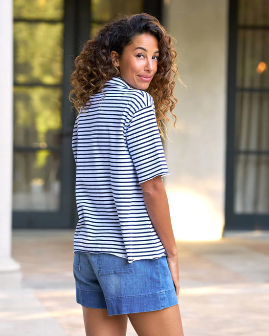 Frank & Eileen Patty Popover S/S Henley in White & British Royal Navy Stripe Jersey 