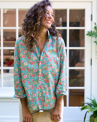 Eileen Relaxed Button Up Shirt in Pink, Green, Blue Floral