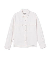 AGOLDE's Gwen Slice Shirt in Fortune Cookie, an organic cotton white button-up shirt with chest pockets, is displayed on a white background.