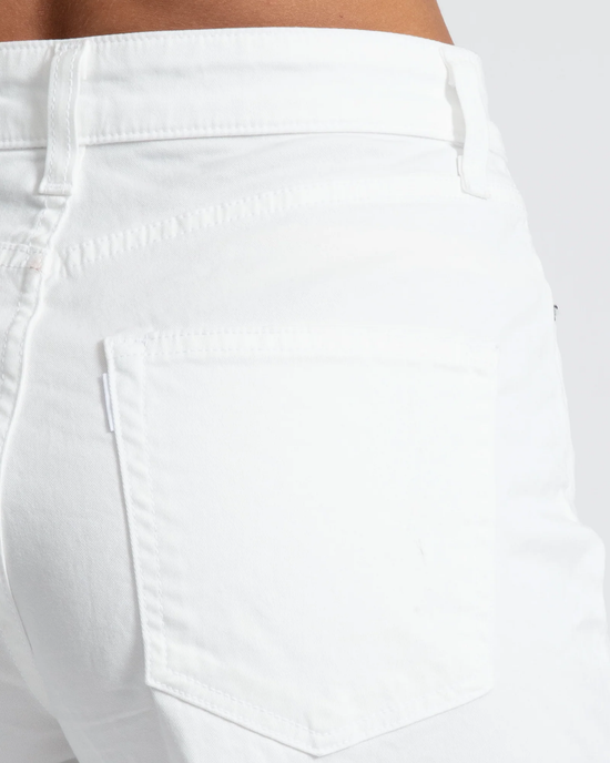 Close-up of a white ASKK NY Crop Wide Leg in Ivory denim pocket on jeans.