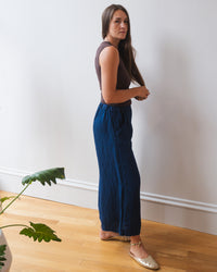 Cropped Becca Wide Leg Pant in Indigo Linen Twill