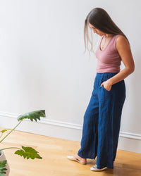 Becca Wide Leg Pant in Indigo Linen Twill