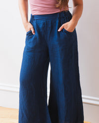 Becca Wide Leg Pant in Indigo Linen Twill