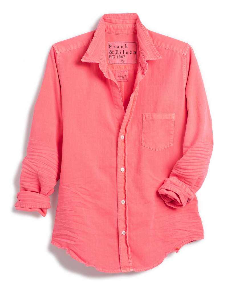 Barry Tailored Button Up in Neon Pink Tattered Denim