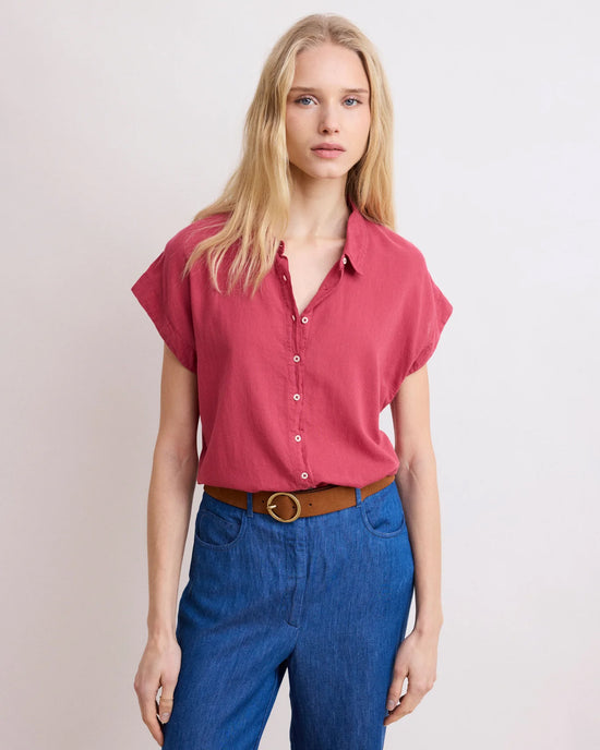 Hartford Teno Short Sleeve Button Up in Acai 