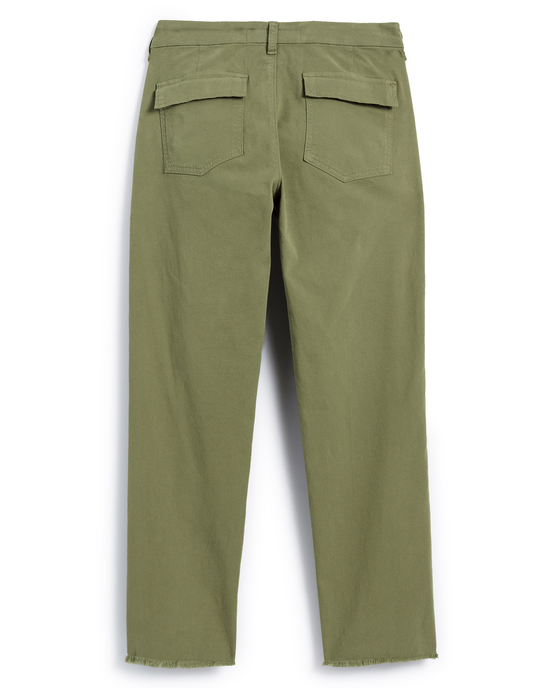 Blackrock Utility Pant in Army by Frank & Eileen with back pockets on a white background.