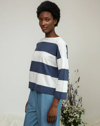 Beaumont Organic Leia-Sue Bold Stripe Tee in Midnight & White 
