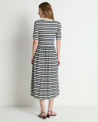 Claudine Midi Dress in Crinkle Stripe - Bliss Boutiques